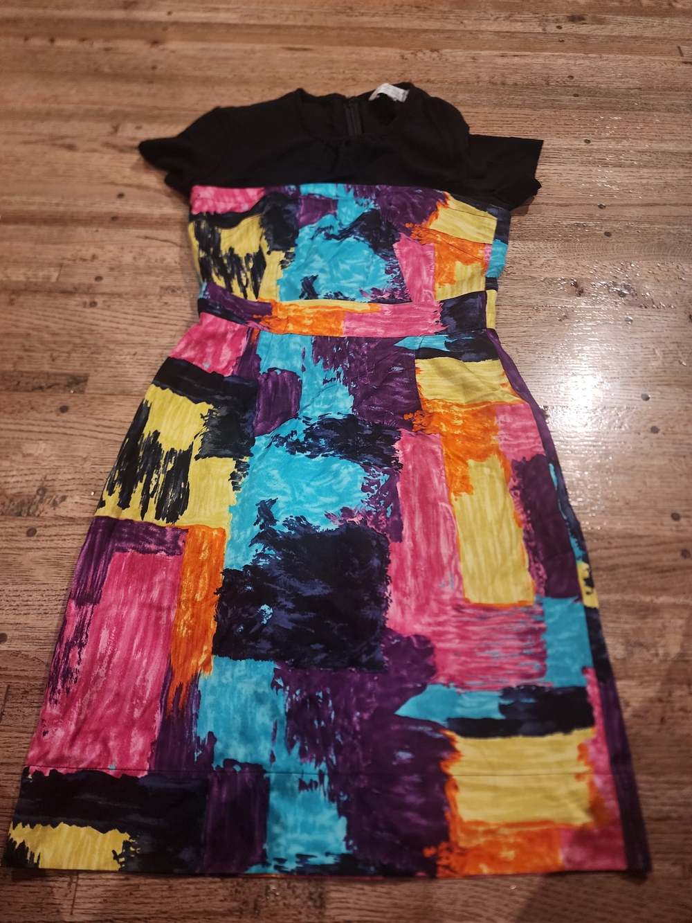 Trina Turk Black Bodice Multicolor Abstract Mini Dress